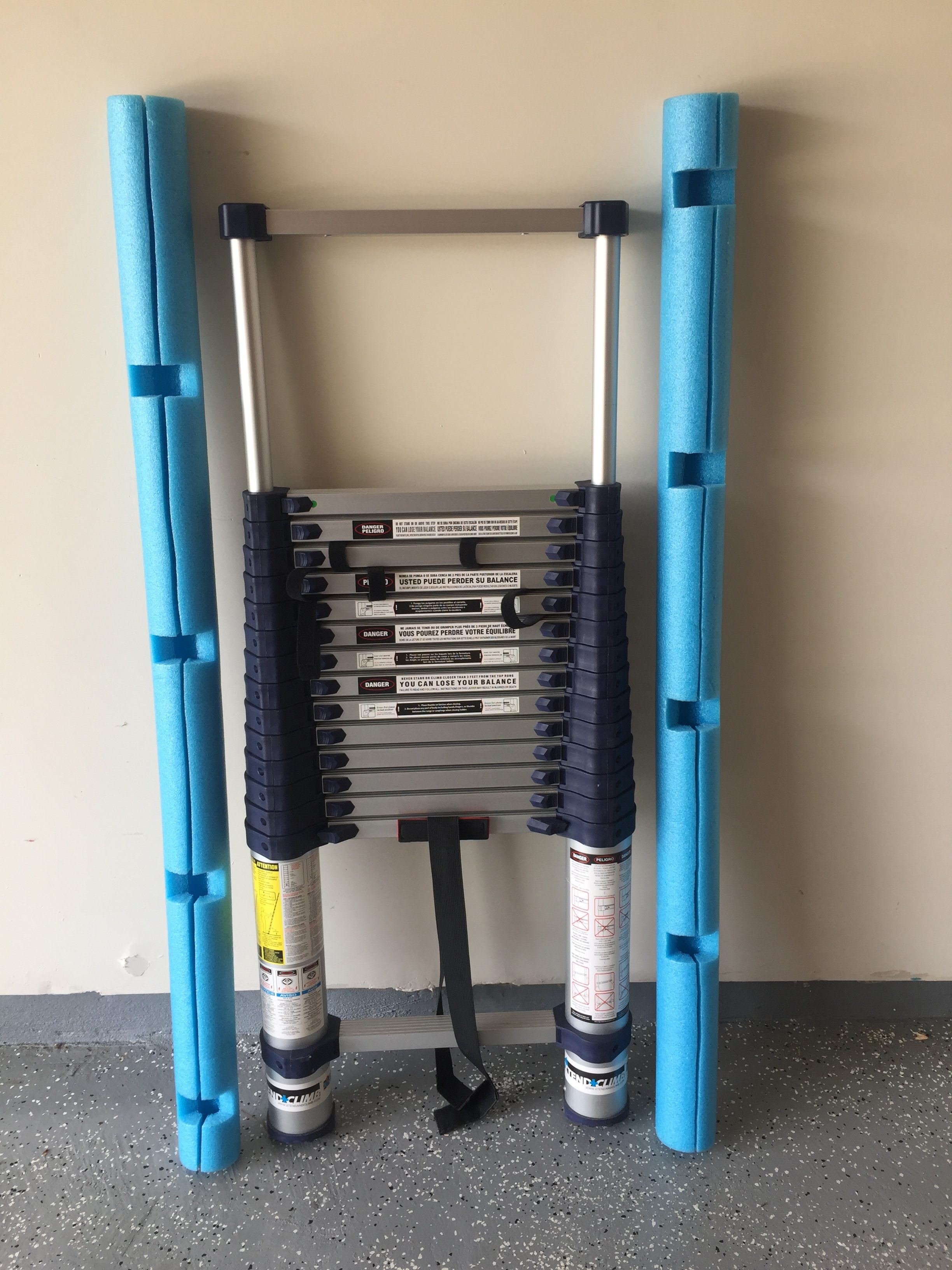 Ladder Collapsed w/ notched pool noodles to protect RV