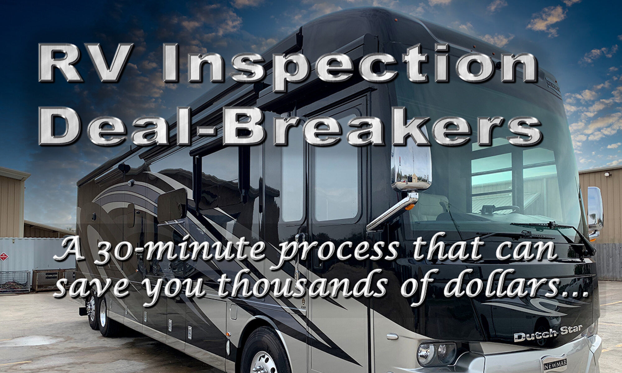 Partial Cover of the book, RV Inspection Deal-Breakers, showing a Dutch Star Motorhome as the background image